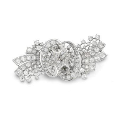 Platinum Diamond Scroll Convertible Double Clip Brooch