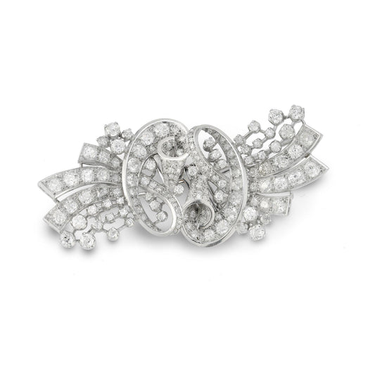 Platinum Diamond Scroll Convertible Double Clip Brooch