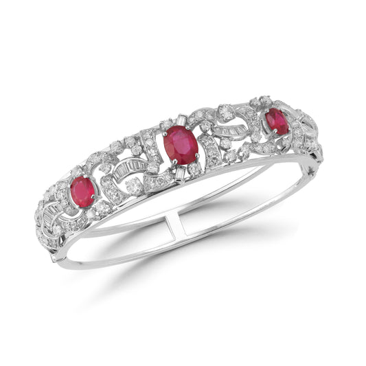 Oval Cut Ruby & Diamond Bangle Bracelet