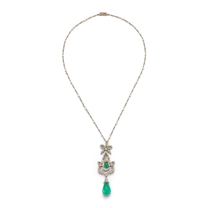 Emerald and Diamond Drop Pendant Necklace