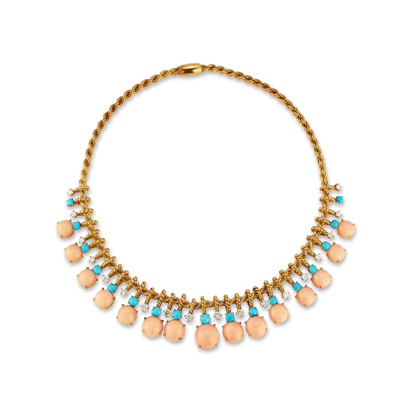 Iconic Van Cleef & Arpels Coral & Turquoise Necklace & Earrings Set