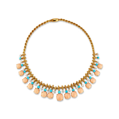 Iconic Van Cleef & Arpels Coral & Turquoise Necklace & Earrings Set