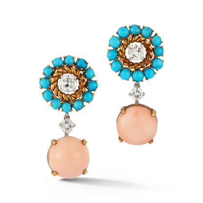 Iconic Van Cleef & Arpels Coral & Turquoise Necklace & Earrings Set