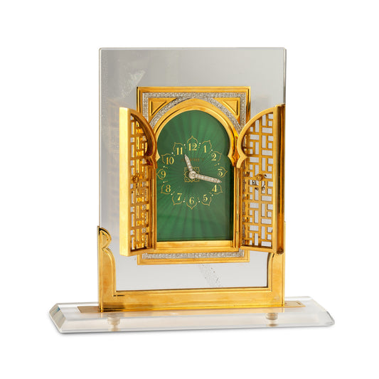 Asprey Rock Crystal, Diamond & Enamel Desk Clock