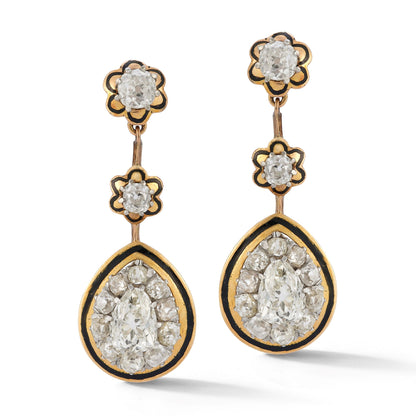 Victorian Antique Cut Diamond & Enamel Earrings