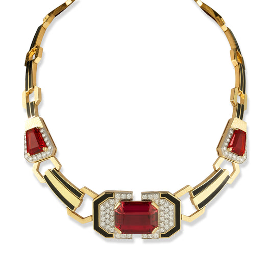 David Webb Rubellite Tourmaline and Enamel Necklace