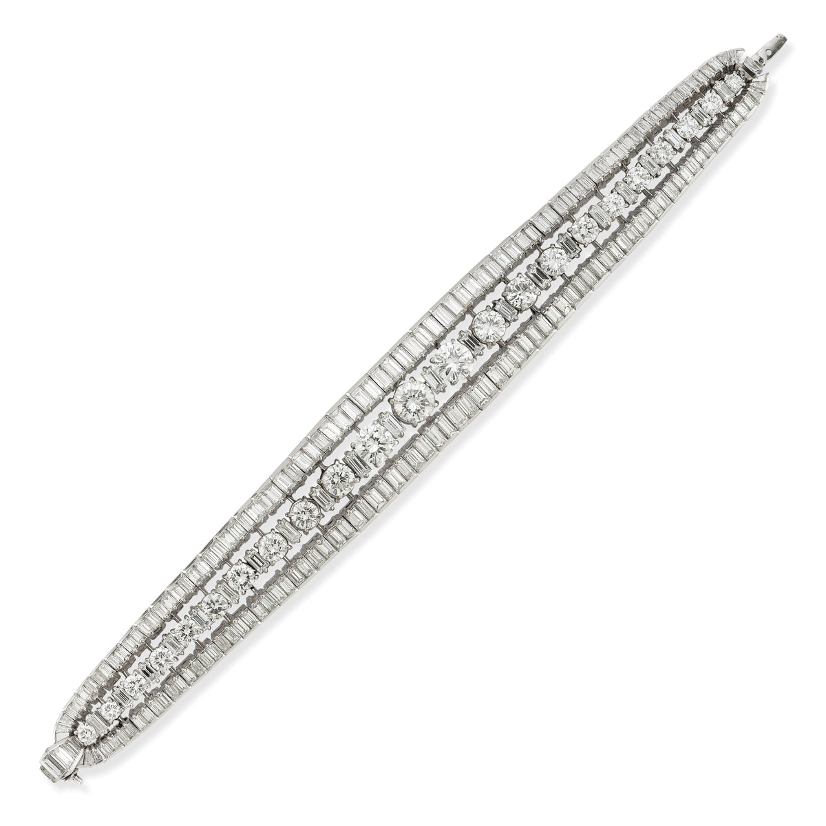 Platinum Round and Baguette Diamond High-Jewelry Bracelet