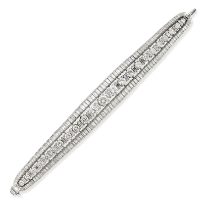 Platinum Round and Baguette Diamond High-Jewelry Bracelet