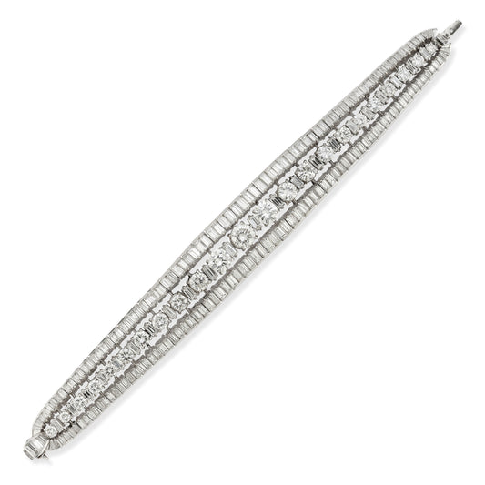 Platinum Round and Baguette Diamond High-Jewelry Bracelet