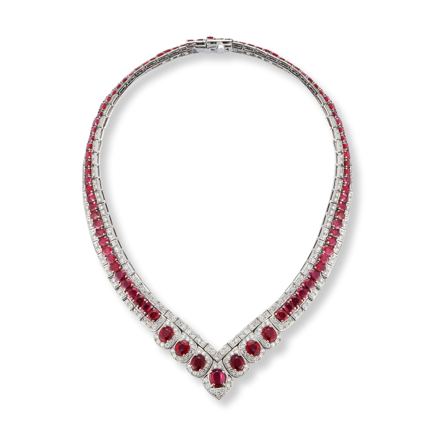 Ruby and Diamond V-Shaped Collar Necklace