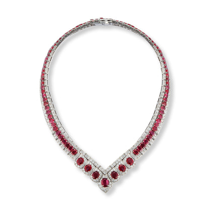 Ruby and Diamond V-Shaped Collar Necklace