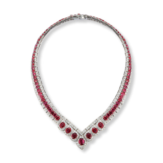 Ruby and Diamond V-Shaped Collar Necklace