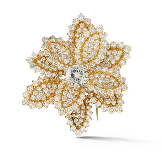 Diamond & Yellow Gold Flower Brooch