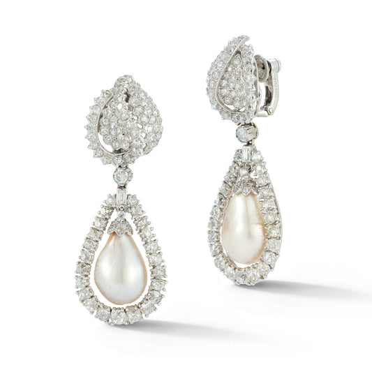 Cartier Natural Pearl and Diamond Earrings