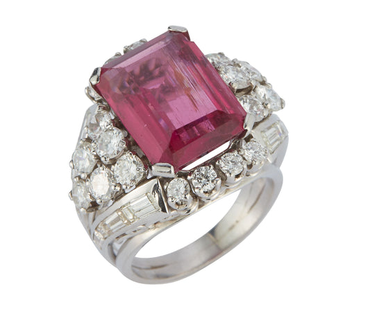 Rubelite and Diamond Cocktail Ring