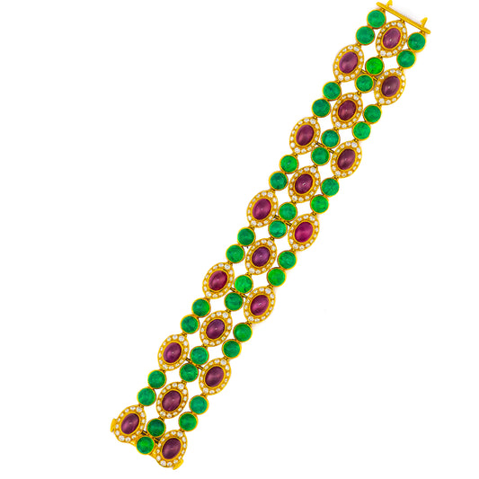 BULGARI RUBY, EMERALD AND DIAMOND BRACELET