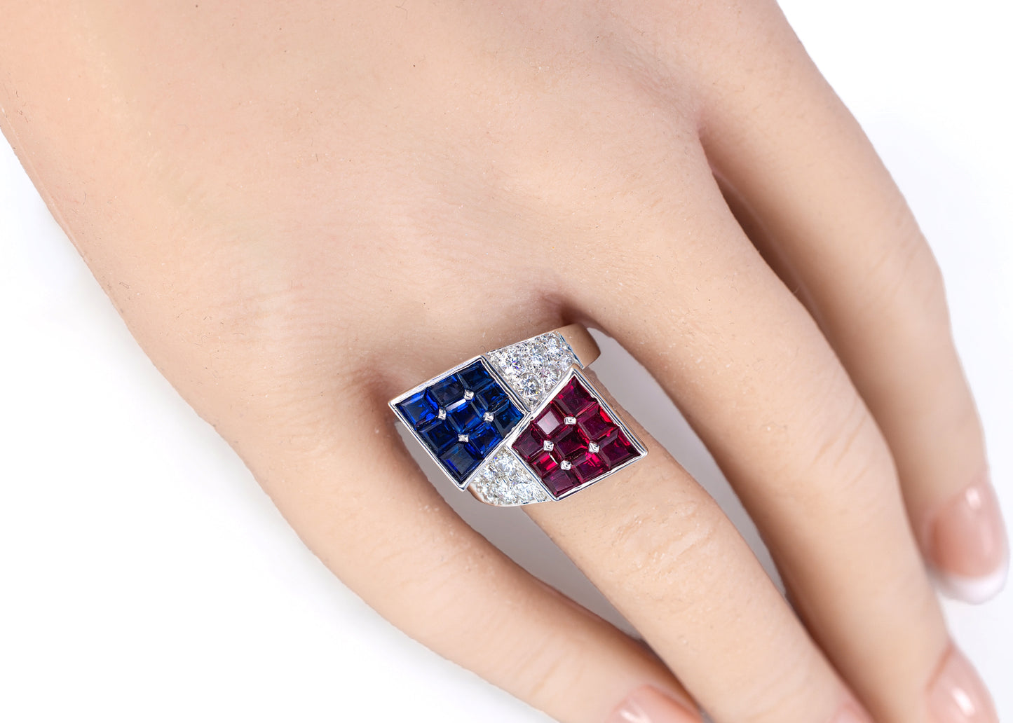 Oscar Heyman Bros Sapphire Ruby and Diamond Americana Ring