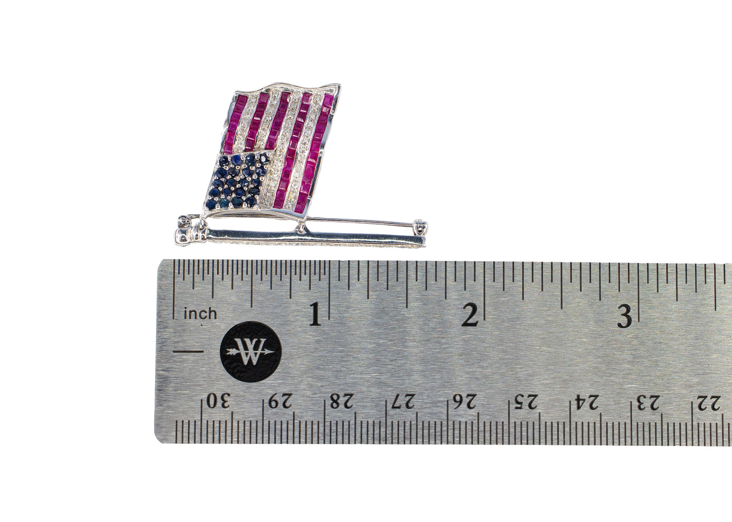 White Gold Mechanical Waving American Flag Brooch