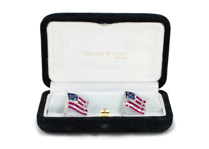 Oscar Heyman & Brothers Platinum Sapphire, Ruby, and Diamond American Flag Cufflinks