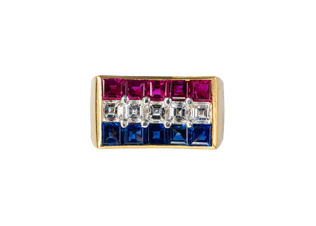 Oscar Heyman & Brothers 18k Yellow Gold and Platinum "Americana" Band Ring