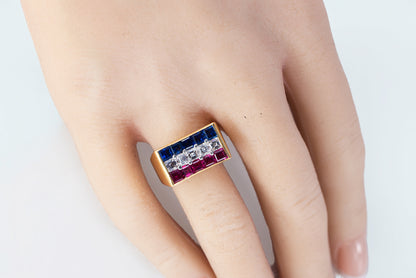 Oscar Heyman & Brothers 18k Yellow Gold and Platinum "Americana" Band Ring