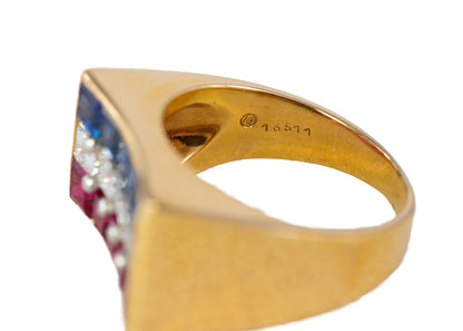 Oscar Heyman & Brothers 18k Yellow Gold and Platinum "Americana" Band Ring