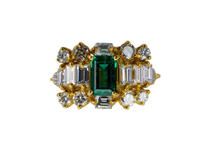 Emerald-Cut Emerald and Multi-Cut Diamond Cluster Ring