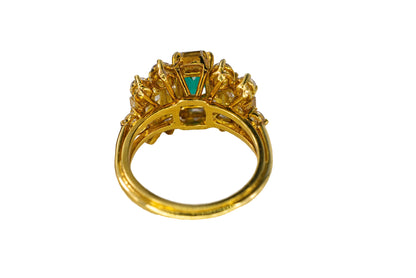 Emerald-Cut Emerald and Multi-Cut Diamond Cluster Ring
