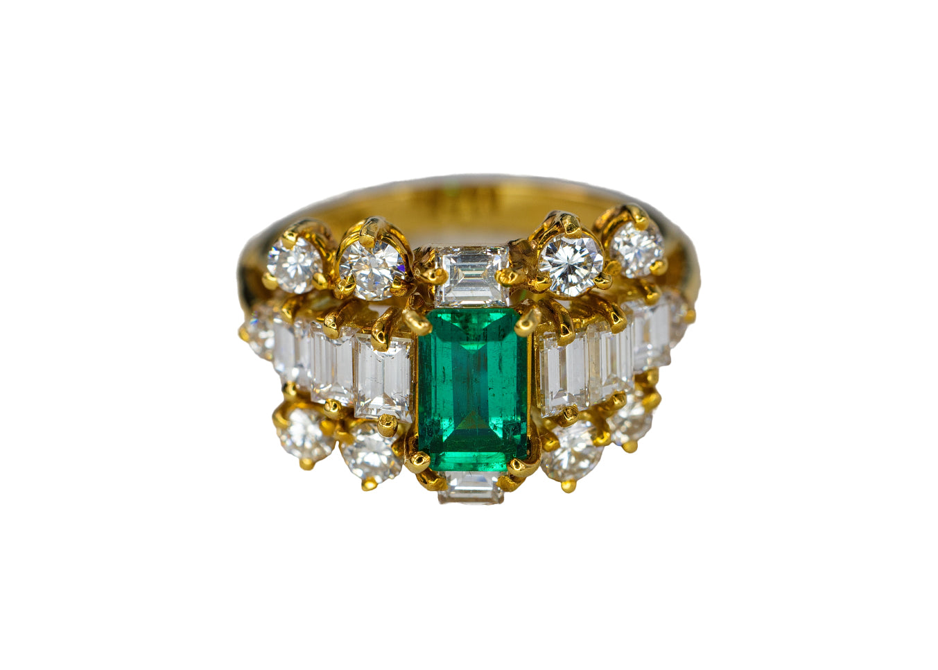 Emerald-Cut Emerald and Multi-Cut Diamond Cluster Ring