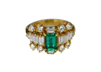 Emerald-Cut Emerald and Multi-Cut Diamond Cluster Ring