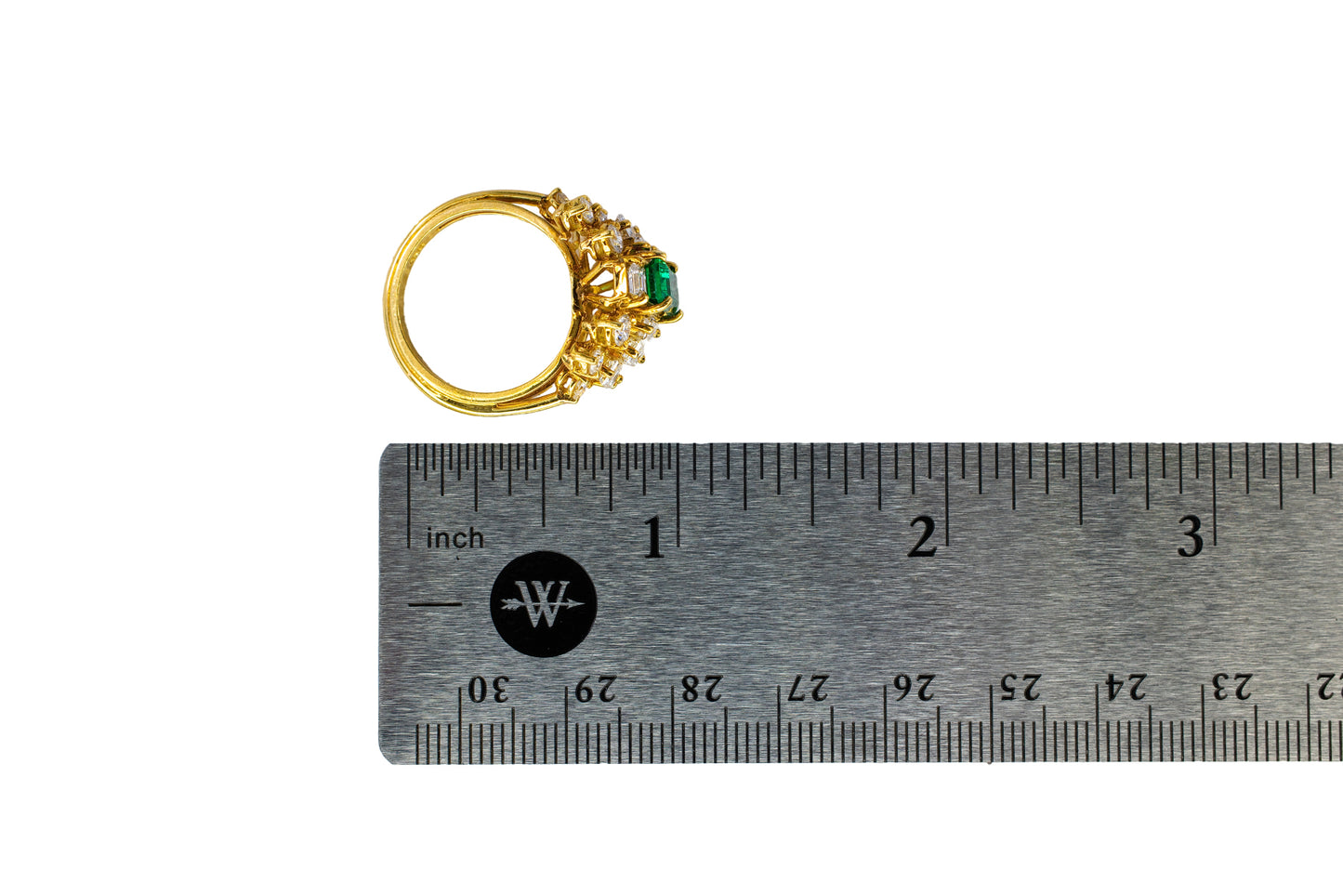 Emerald-Cut Emerald and Multi-Cut Diamond Cluster Ring