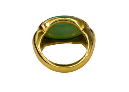 Yellow Gold Oval Green Bezel Solitaire Jade Cabochon Ring
