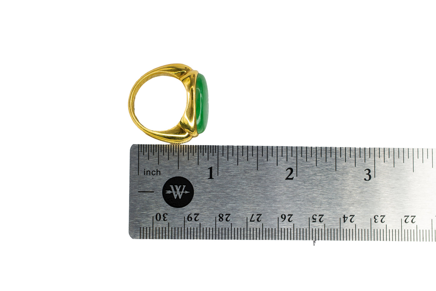 Yellow Gold Oval Green Bezel Solitaire Jade Cabochon Ring
