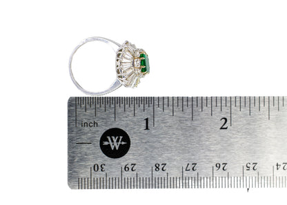 Platinum Emerald-Cut Emerald and Double-Halo Ballerina Ring