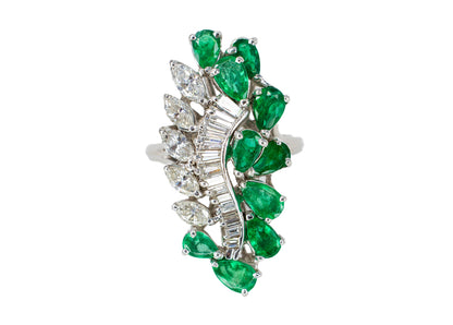 Platinum Multi Cut Diamond & Emerald Cocktail Ring