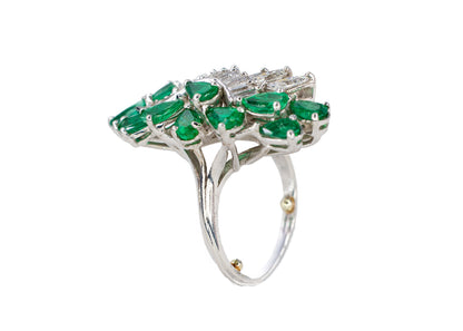 Platinum Multi Cut Diamond & Emerald Cocktail Ring