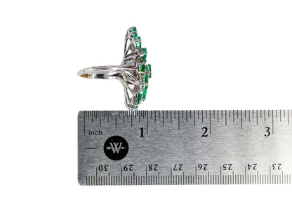 Platinum Multi Cut Diamond & Emerald Cocktail Ring