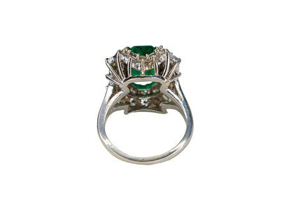 White Gold Emerald-Cut Emerald and Tiered Diamond Halo Cluster Ring