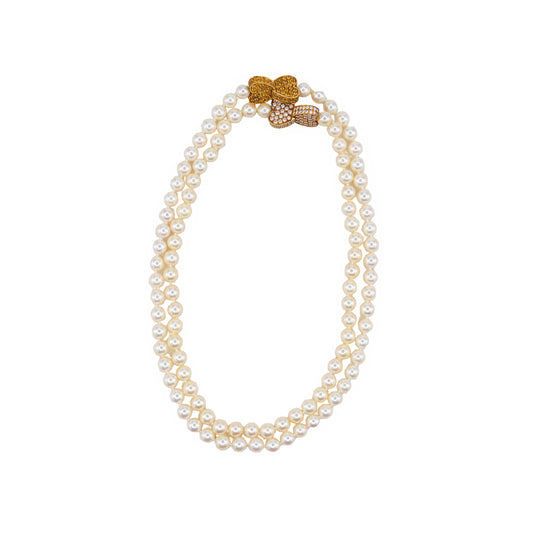 Van Cleef & Arpels Pearl Strand Necklace Yellow Sapphire & Diamond Double Heart Clasp
