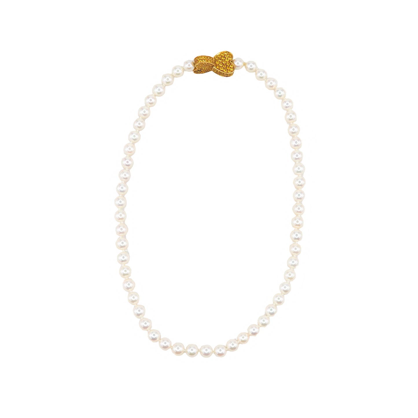 Van Cleef & Arpels Pearl Strand Necklace Yellow Sapphire & Diamond Double Heart Clasp