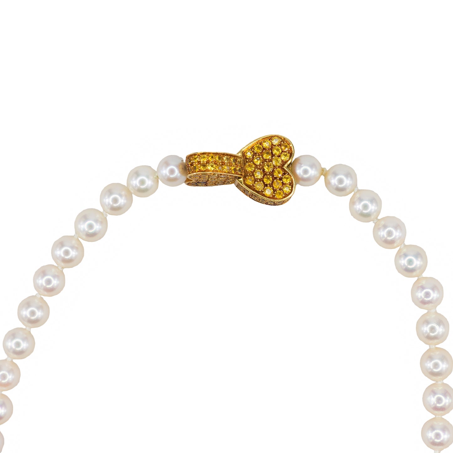 Van Cleef & Arpels Pearl Strand Necklace Yellow Sapphire & Diamond Double Heart Clasp