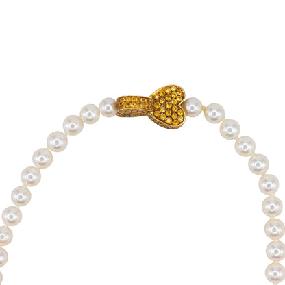 Van Cleef & Arpels Pearl Strand Necklace Yellow Sapphire & Diamond Double Heart Clasp