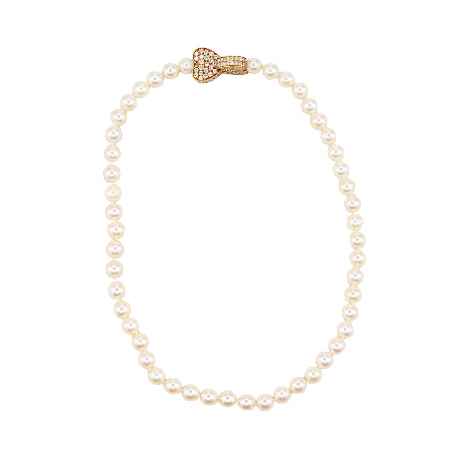 Van Cleef & Arpels Pearl Strand Necklace Yellow Sapphire & Diamond Double Heart Clasp
