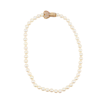 Van Cleef & Arpels Pearl Strand Necklace Yellow Sapphire & Diamond Double Heart Clasp
