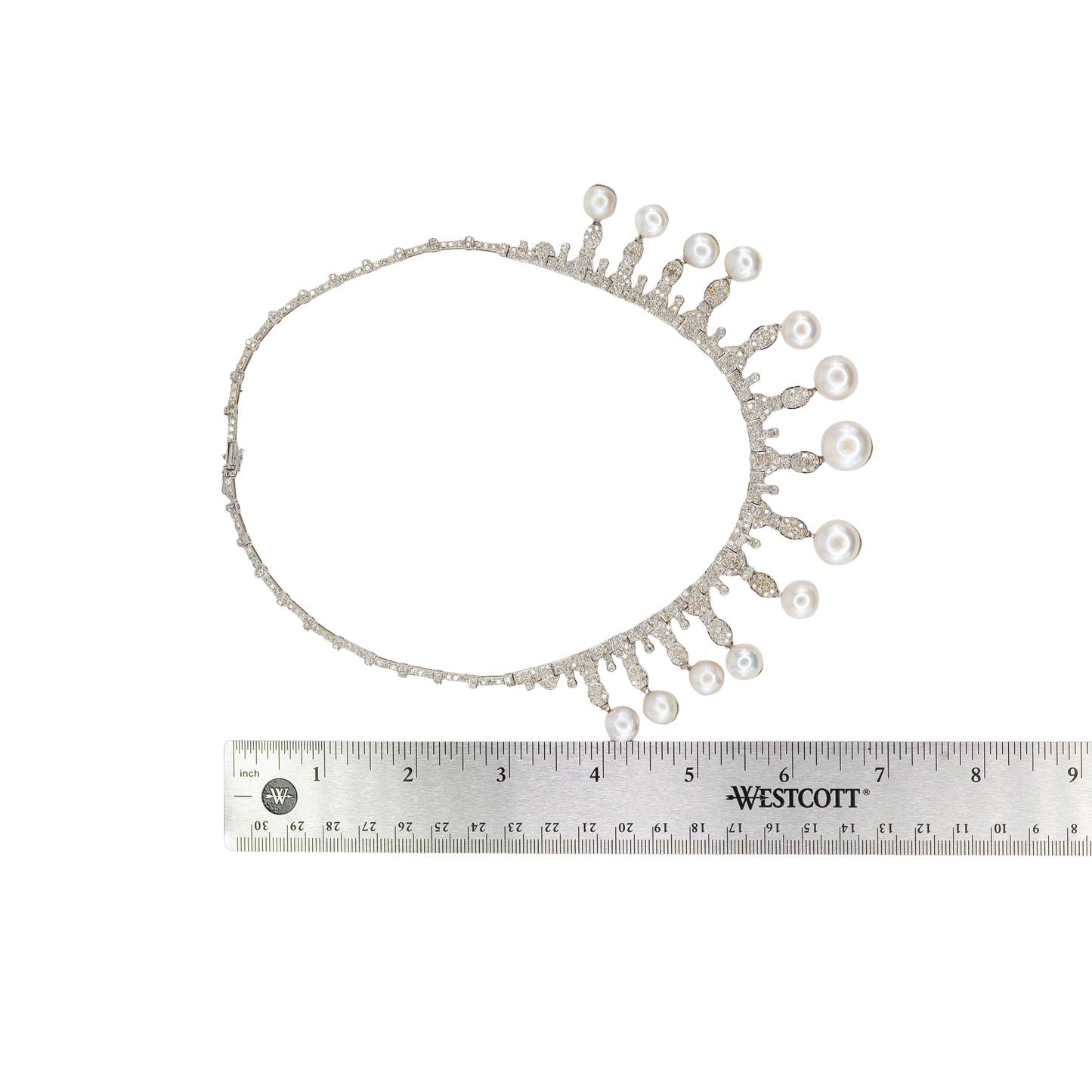 White Gold Diamond & Pearl Fringe Necklace