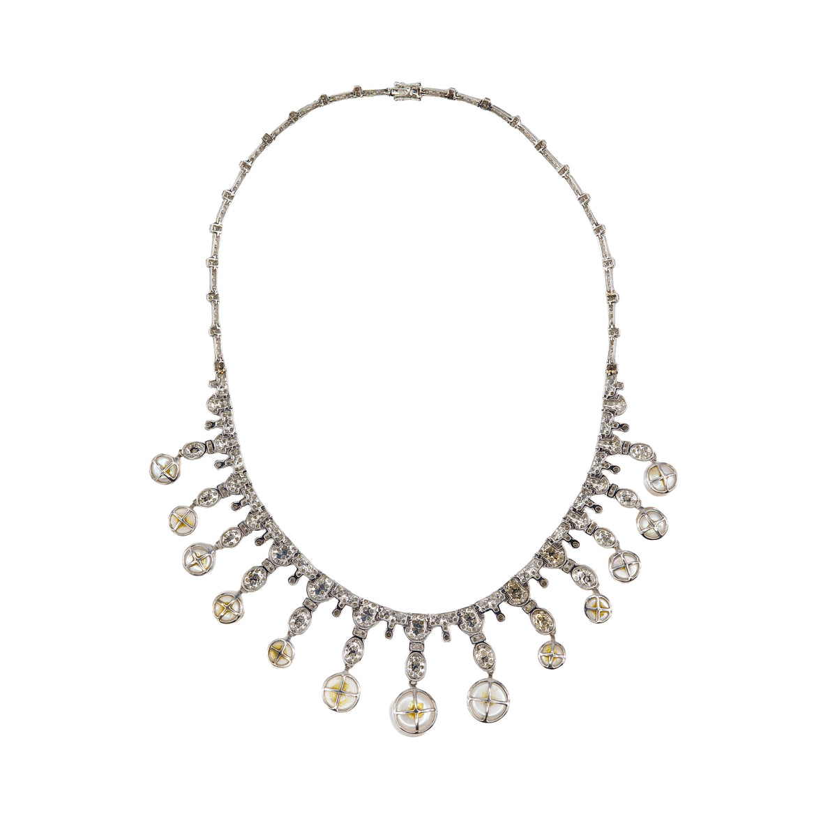 White Gold Diamond & Pearl Fringe Necklace