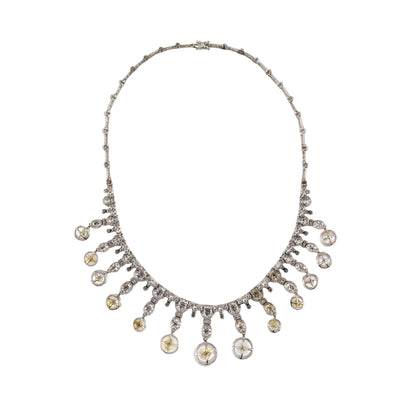 White Gold Diamond & Pearl Fringe Necklace