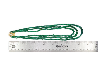 Yellow Gold Multi-Strand Emerald Bead Necklace with Diamond Filigree Clasp