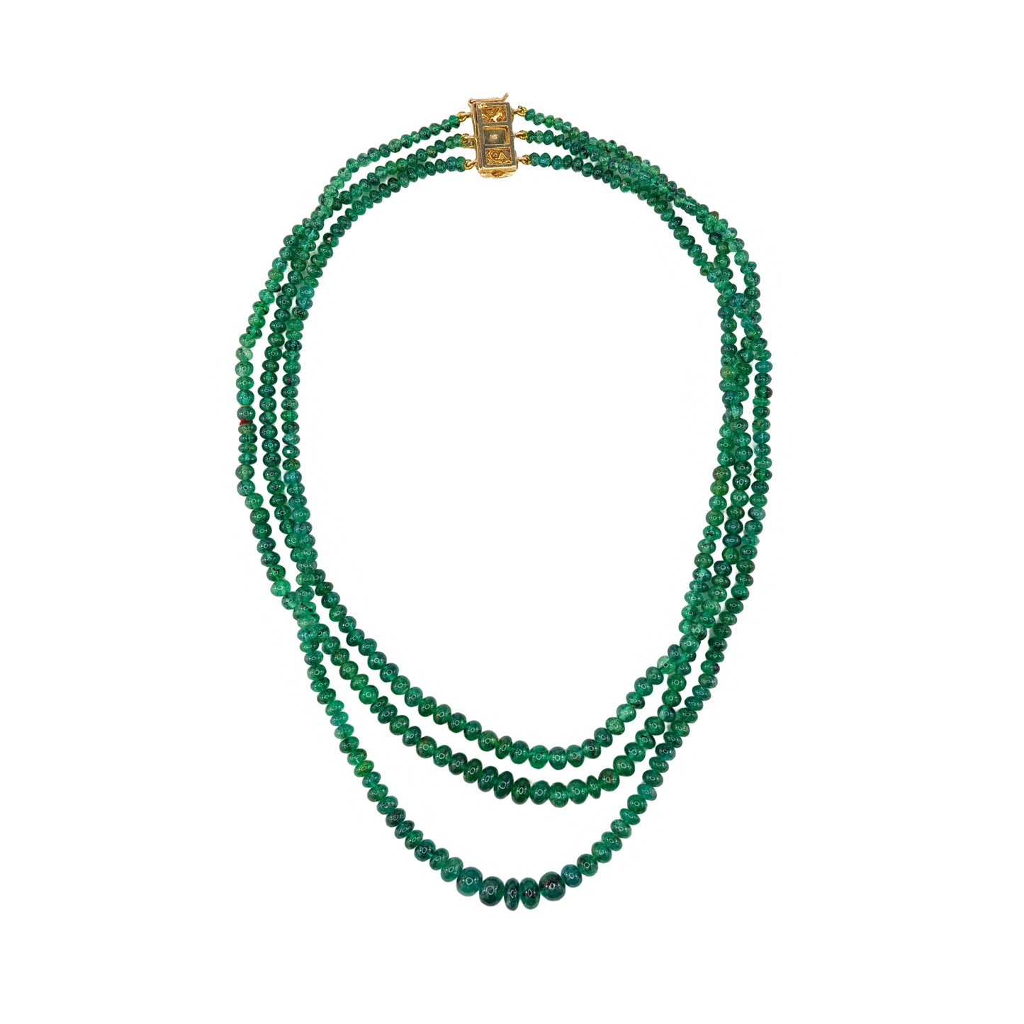 Yellow Gold Multi-Strand Emerald Bead Necklace with Diamond Filigree Clasp