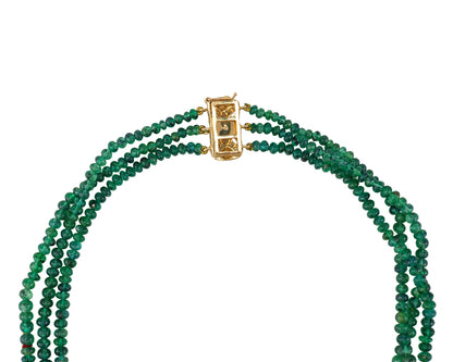 Yellow Gold Multi-Strand Emerald Bead Necklace with Diamond Filigree Clasp